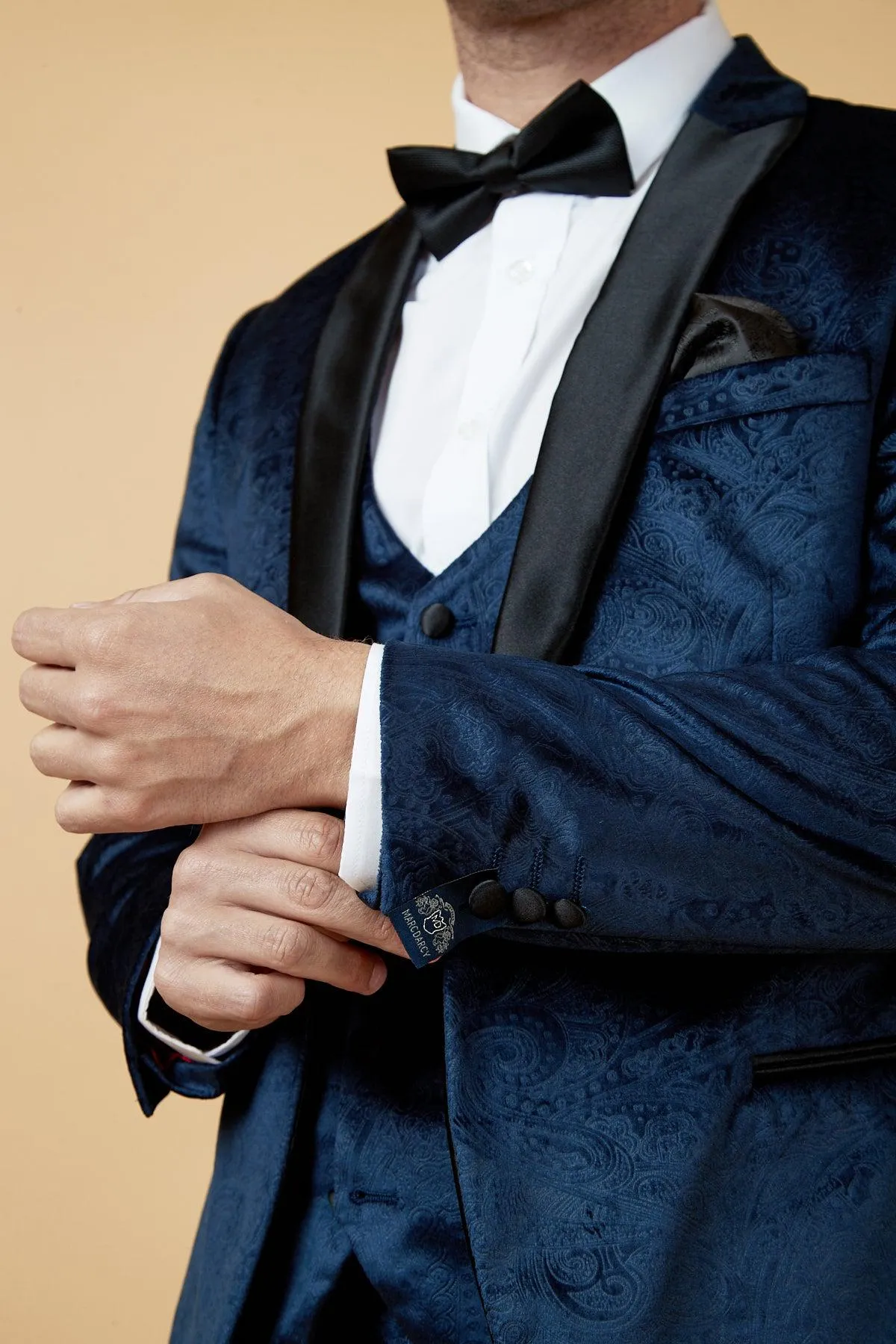 SIMON - Velvet Navy Tux Lapel Jacquard Blazer