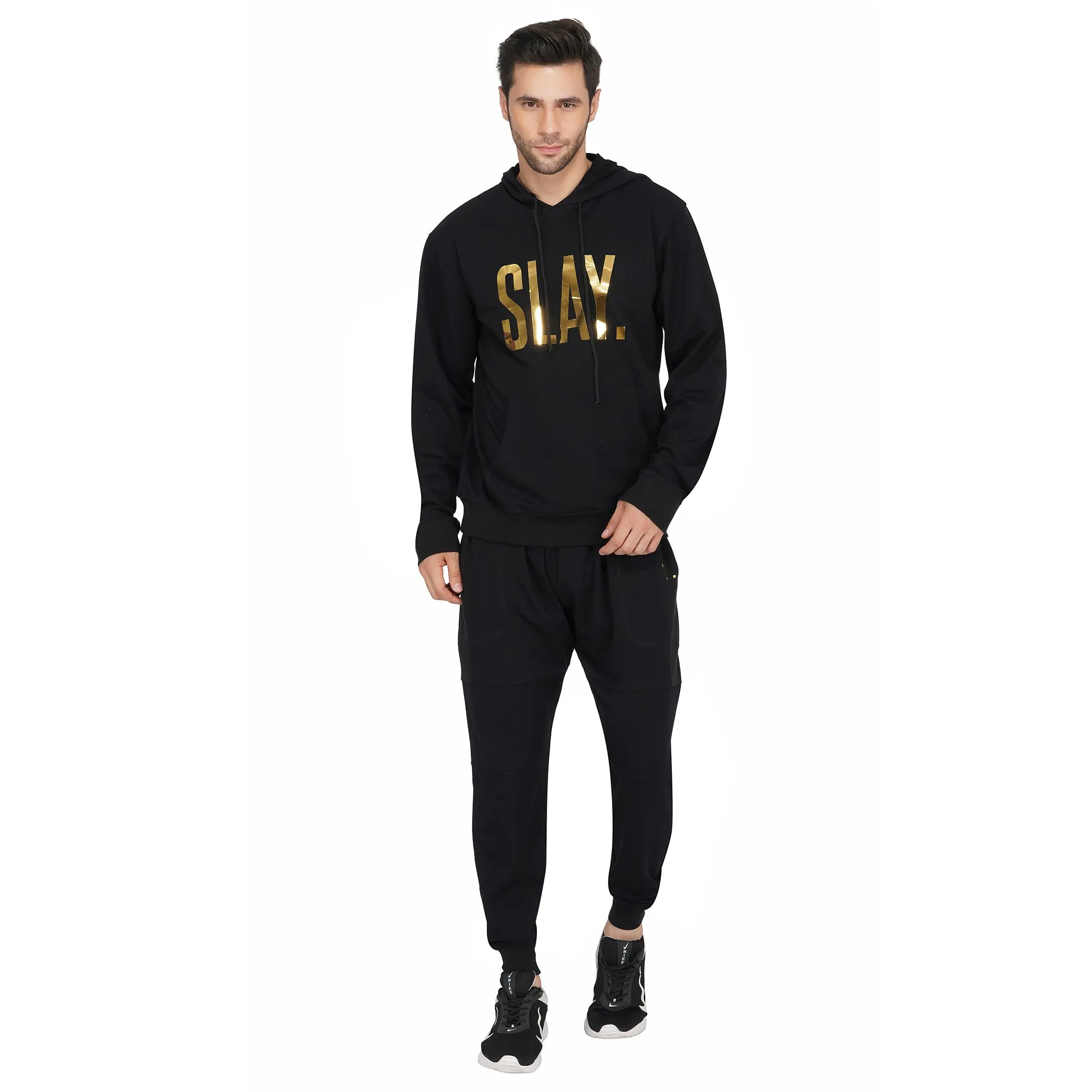 SLAY. Men's Limited Edition Gold Foil Printed Black Printed Tracksuit