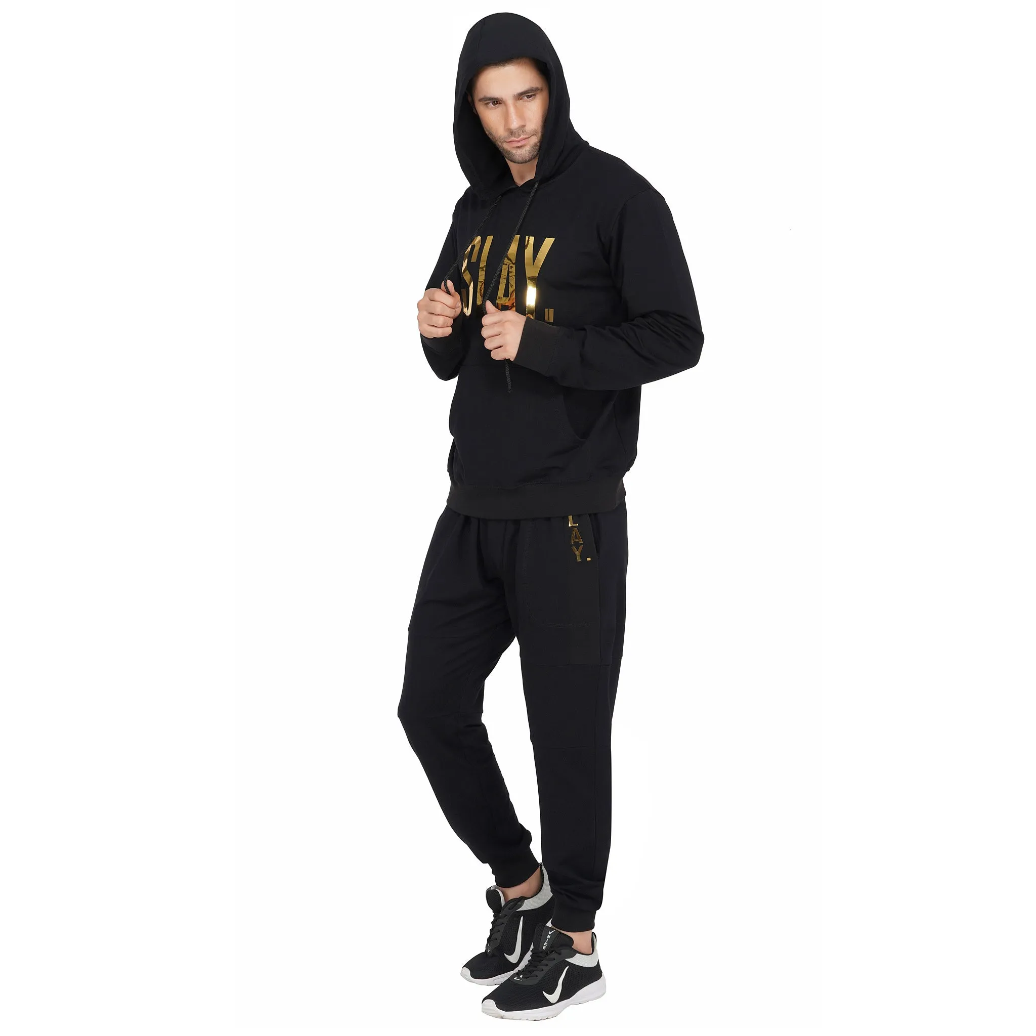 SLAY. Men's Limited Edition Gold Foil Printed Black Printed Tracksuit