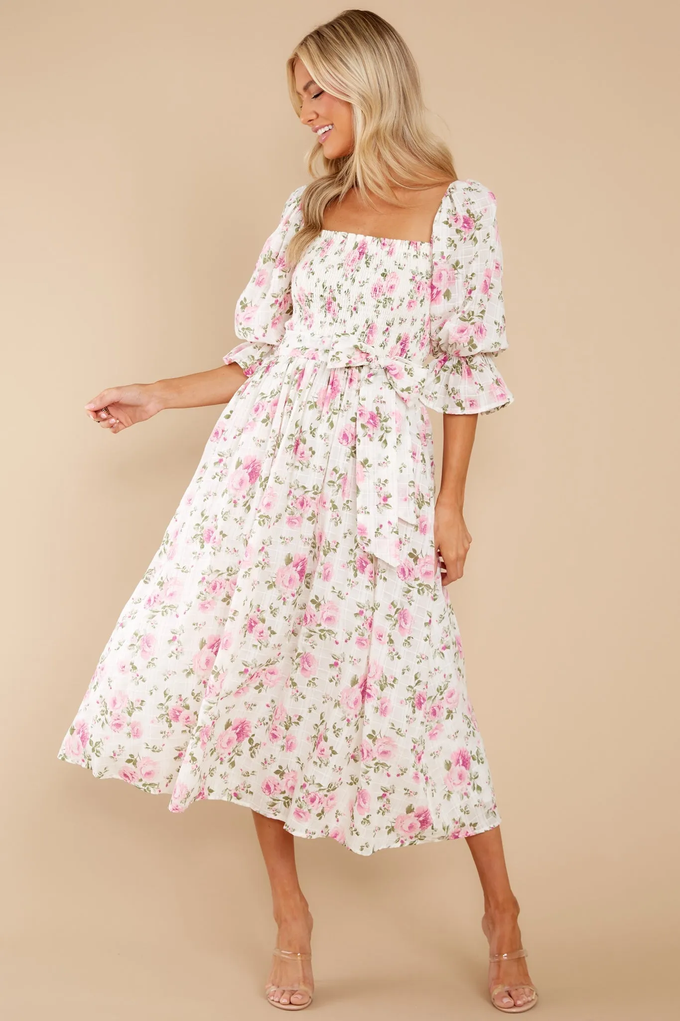 Someone I Adore White Multi Floral Print Cotton Midi Dress