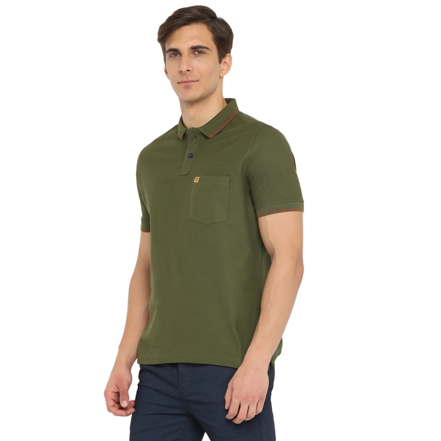 Turtle Men Essentials Olive Solid Polo Neck T-Shirts