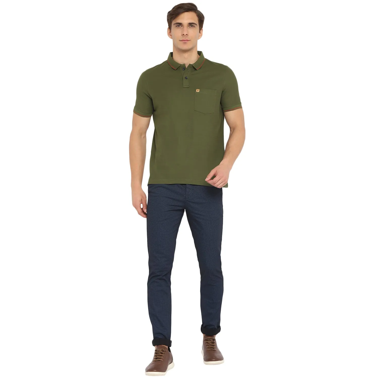 Turtle Men Essentials Olive Solid Polo Neck T-Shirts