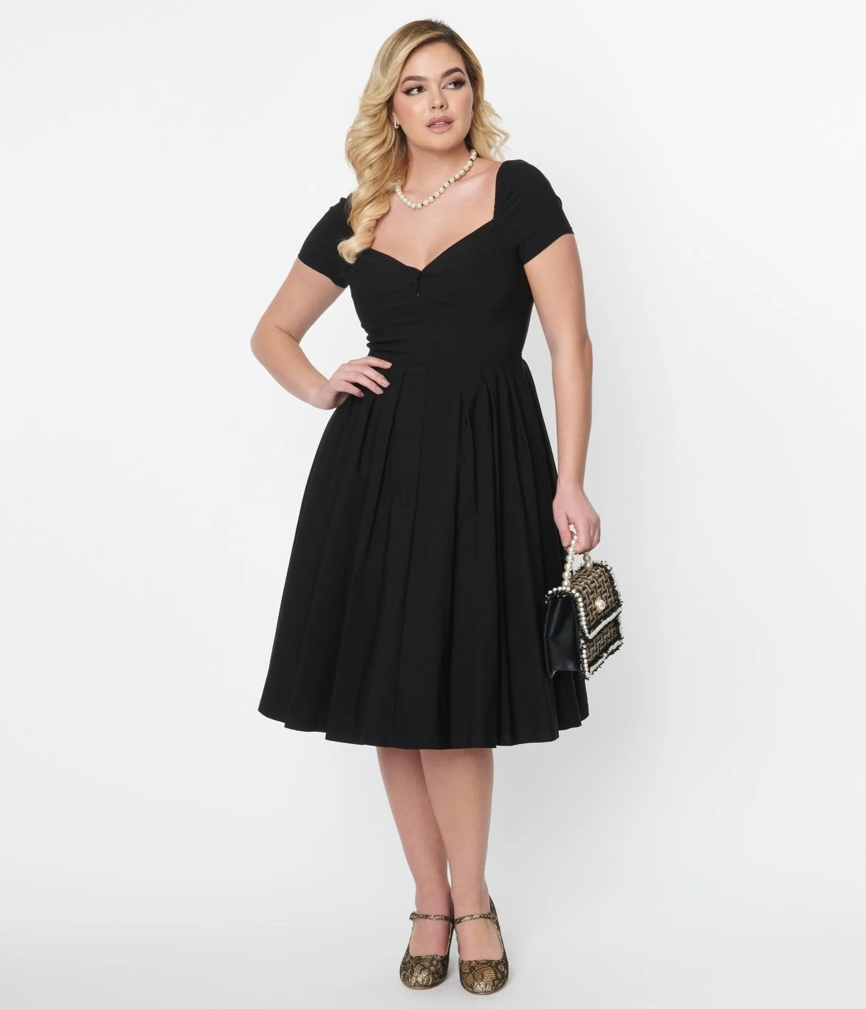 Unique Vintage Black Sweetheart Midge Swing Dress