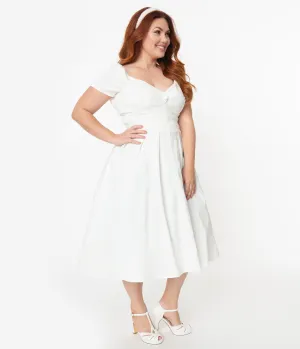 Unique Vintage Plus Size 1950s Ivory Sweetheart Midge Swing Dress