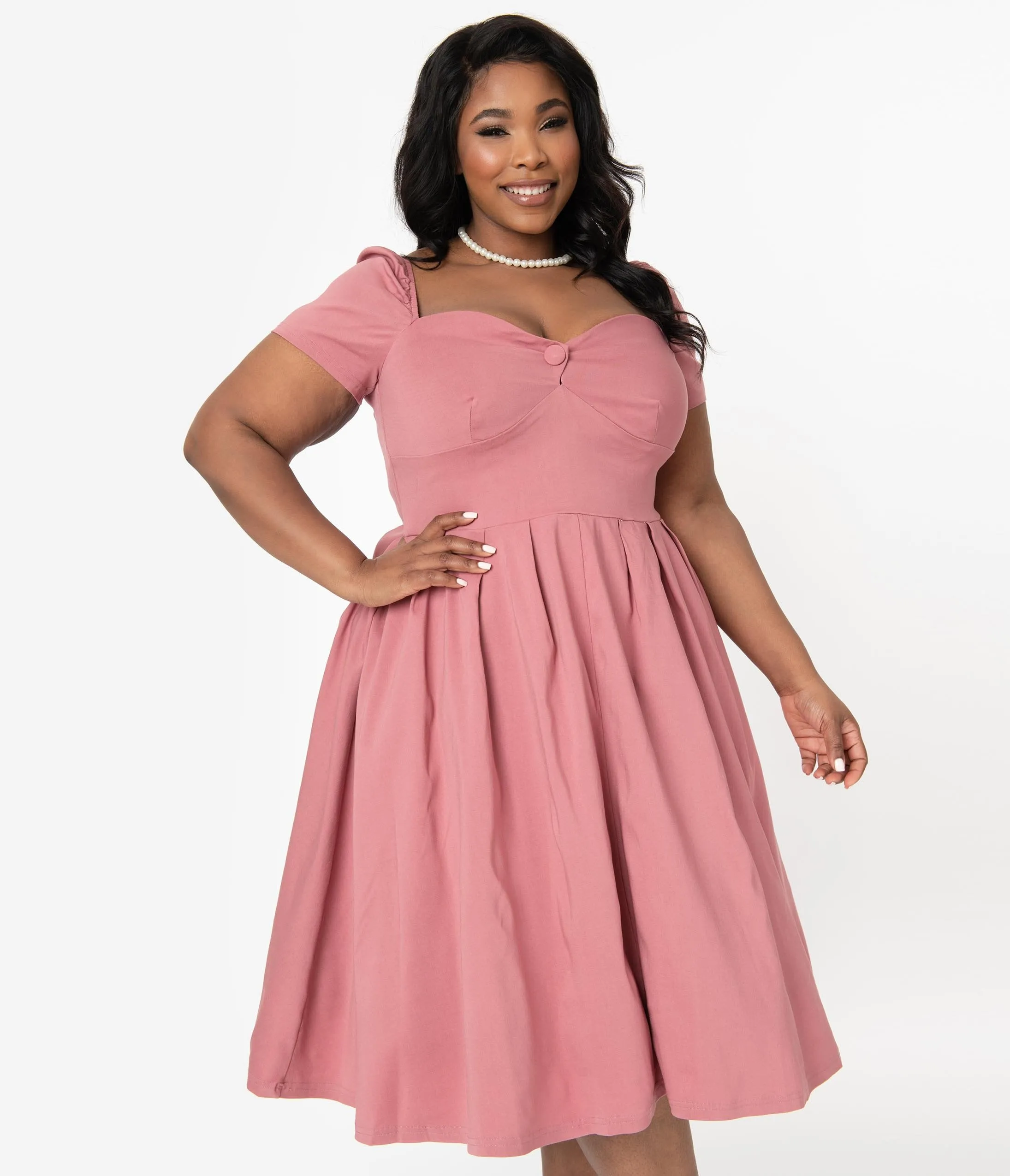 Unique Vintage Plus Size 1950s Rose Sweetheart Midge Swing Dress