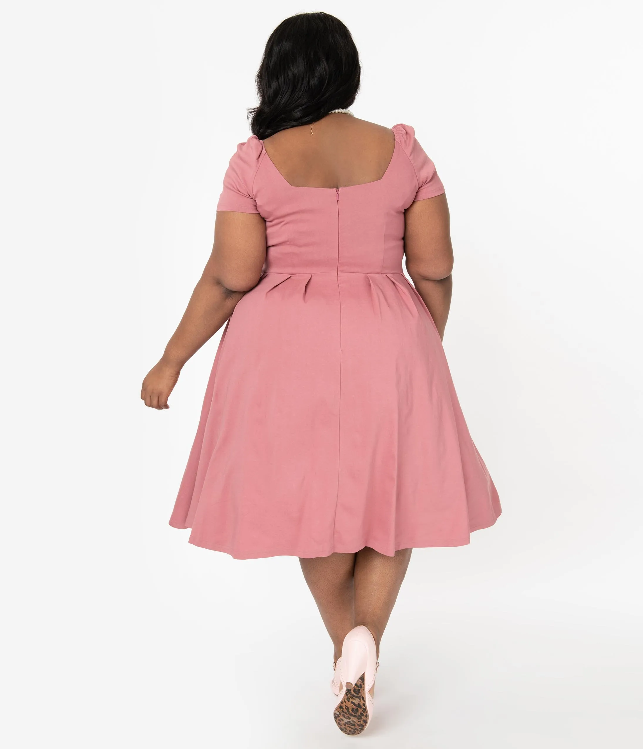 Unique Vintage Plus Size 1950s Rose Sweetheart Midge Swing Dress