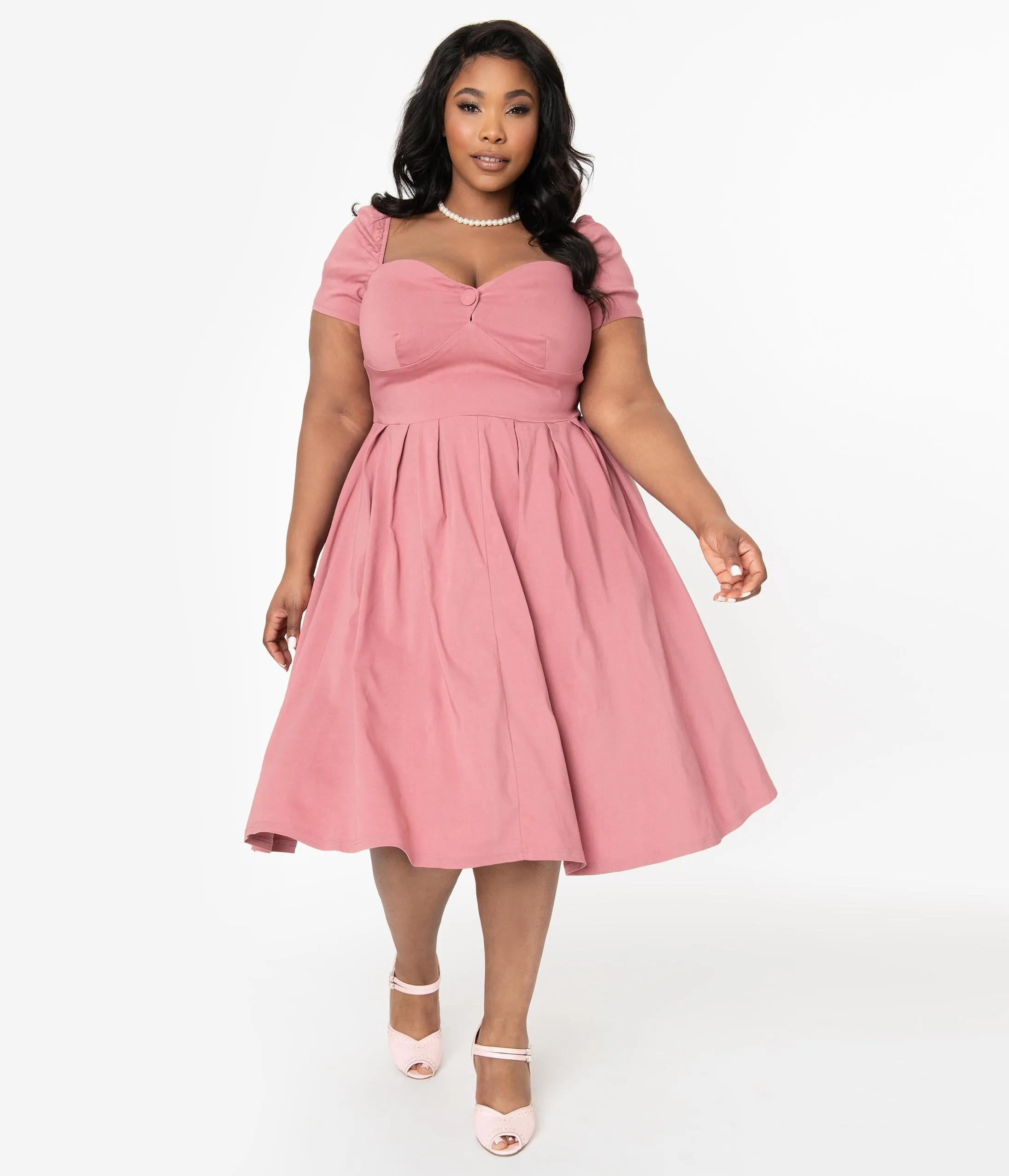 Unique Vintage Plus Size 1950s Rose Sweetheart Midge Swing Dress