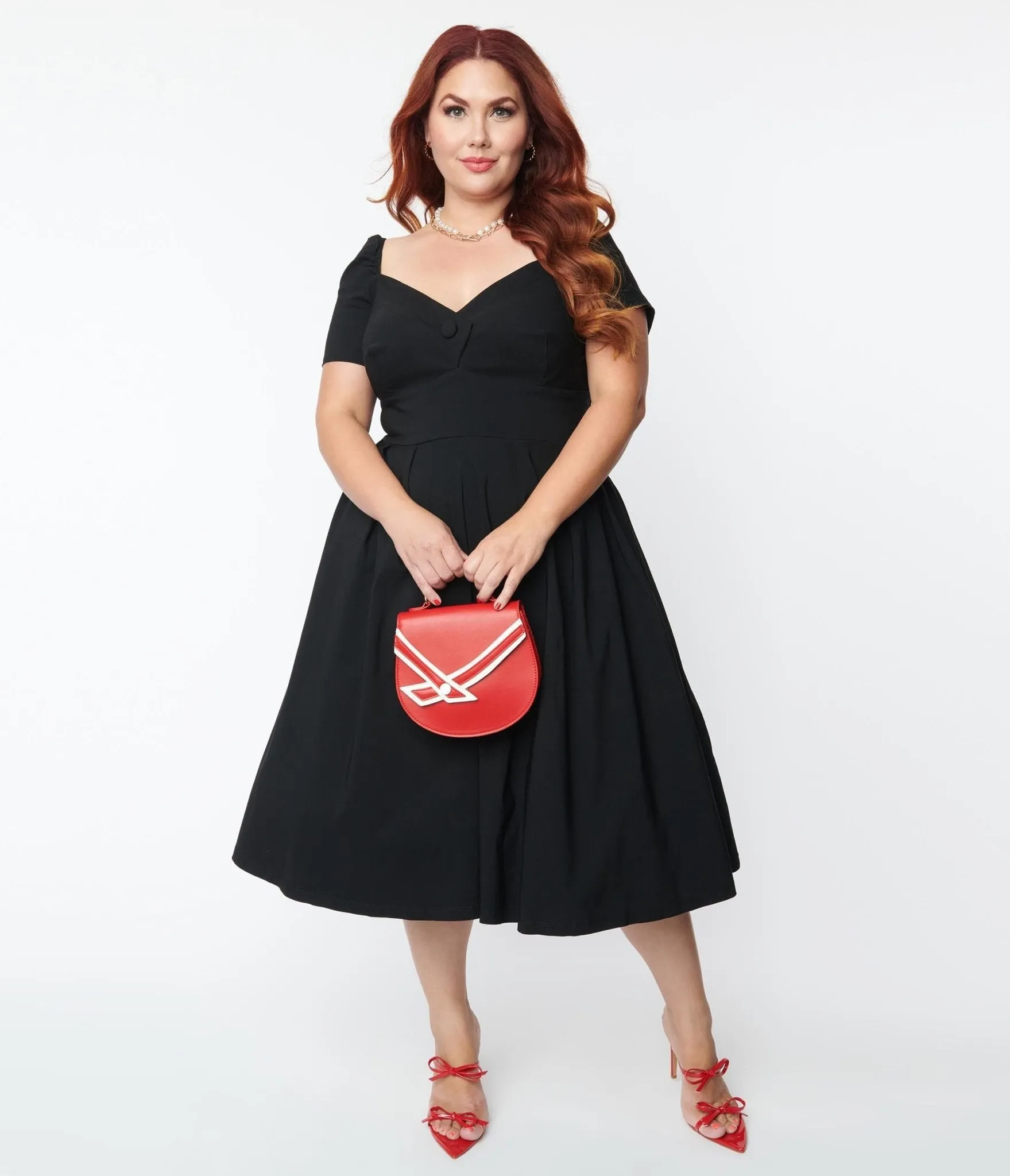 Unique Vintage Plus Size Black Sweetheart Midge Swing Dress