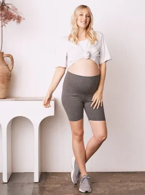 Versatile Cotton Maternity Shorts - Charcoal