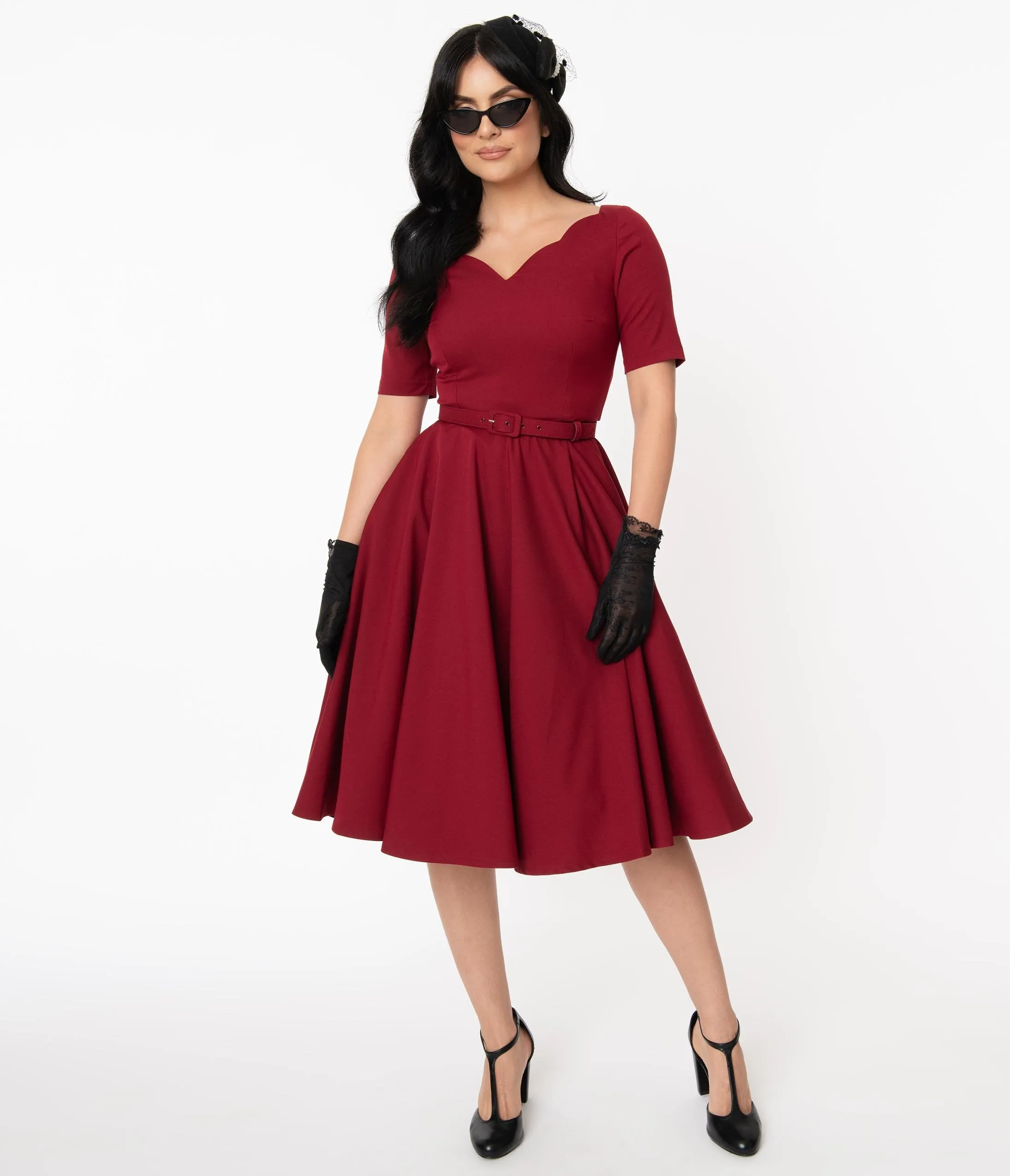 Vintage Diva 1950s Bordeaux Red Beth Swing Dress