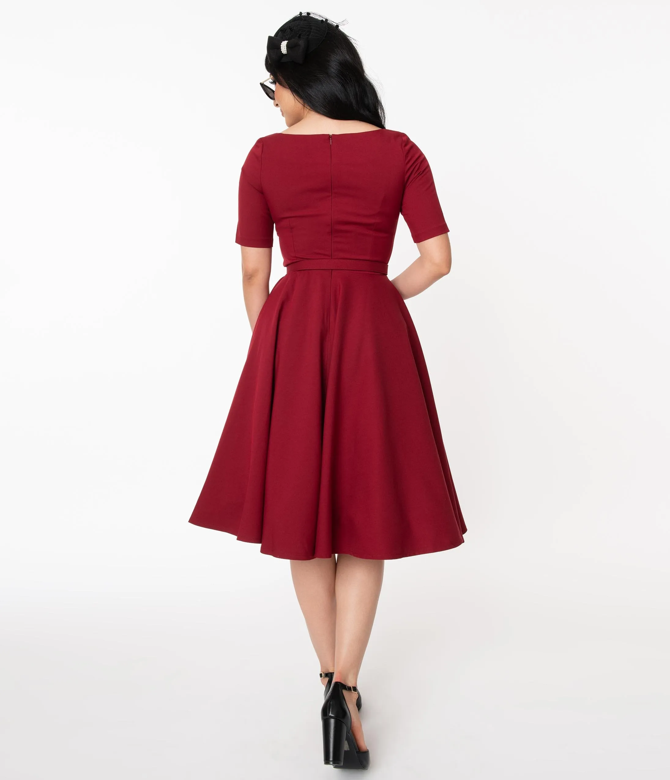 Vintage Diva 1950s Bordeaux Red Beth Swing Dress