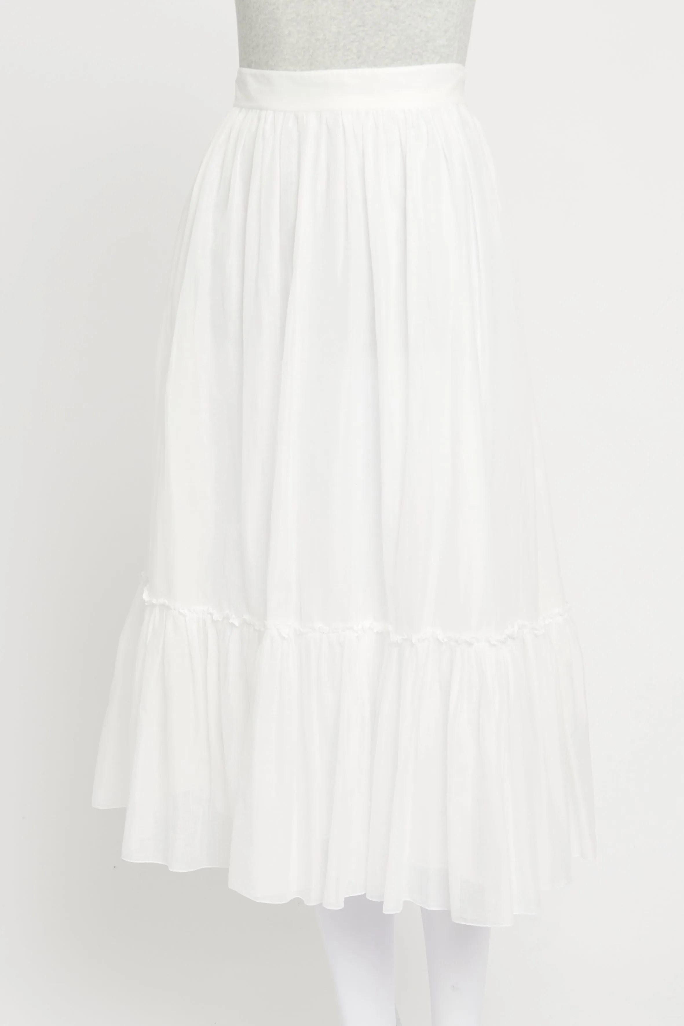 White Tiered Preowned Midi Skirt