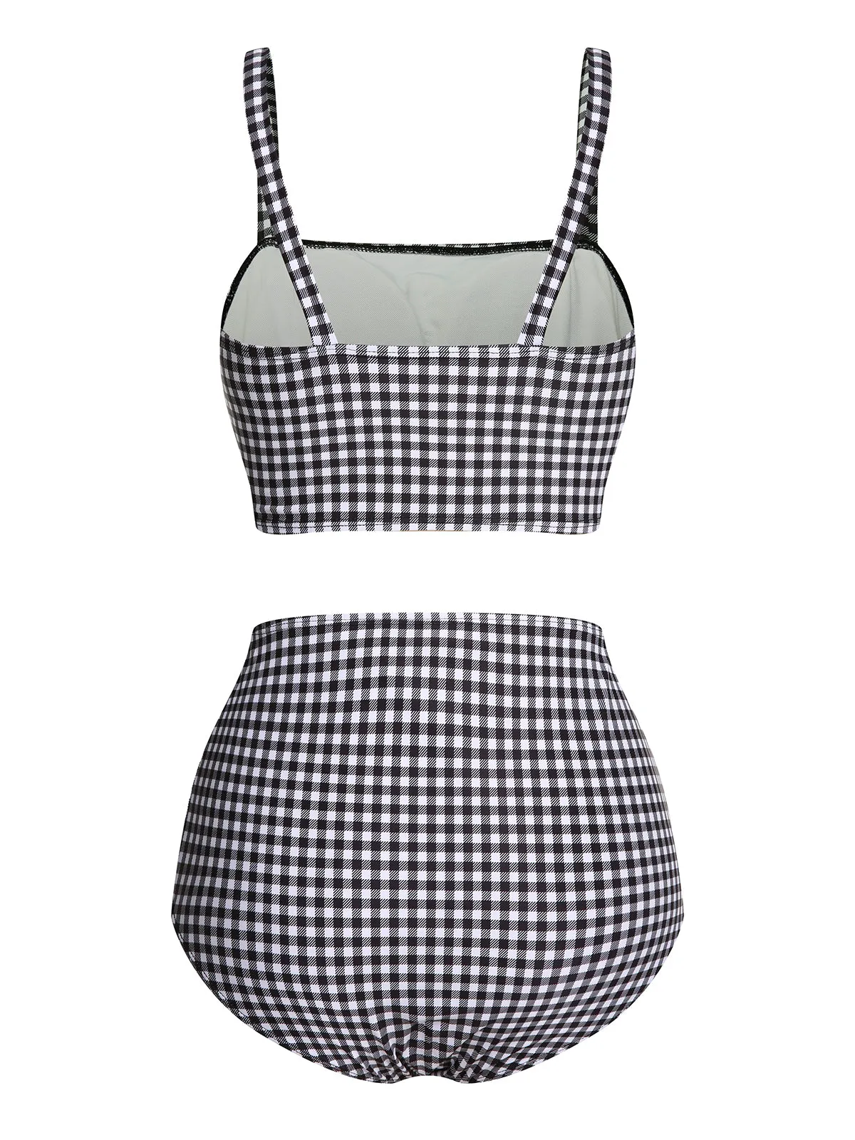 White&Black 1940s Plaid Suspenders Swimsuit