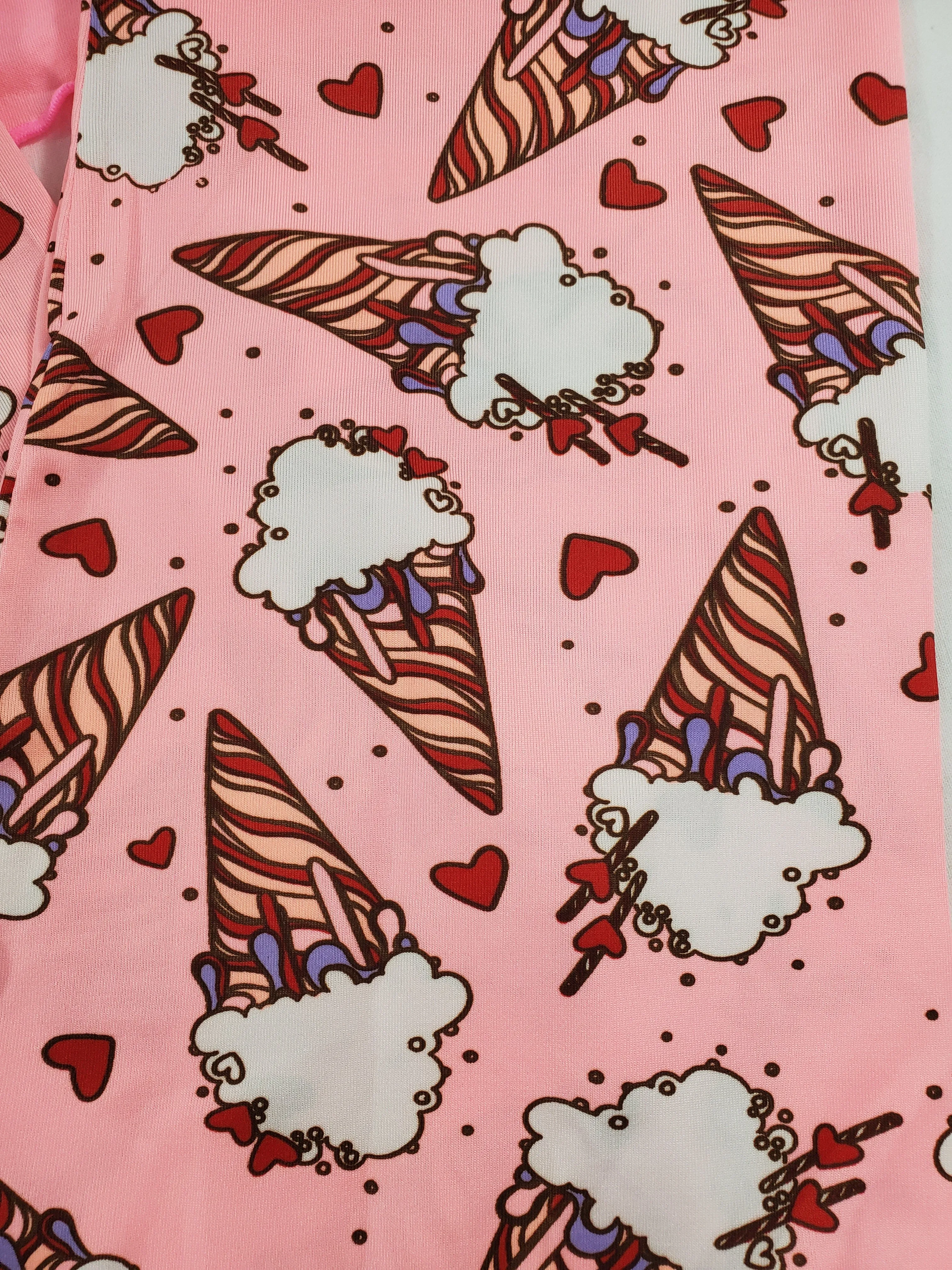 Women's Classic pajama set pink pants ice cream cones & hearts theme pink blouse