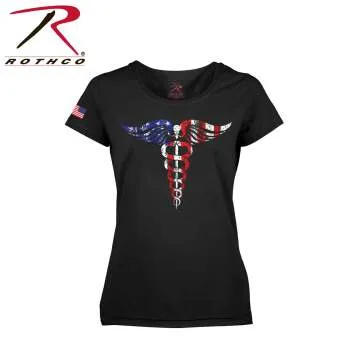 Women's Medical Symbol (Caduceus) Long Length T-Shirt - Black