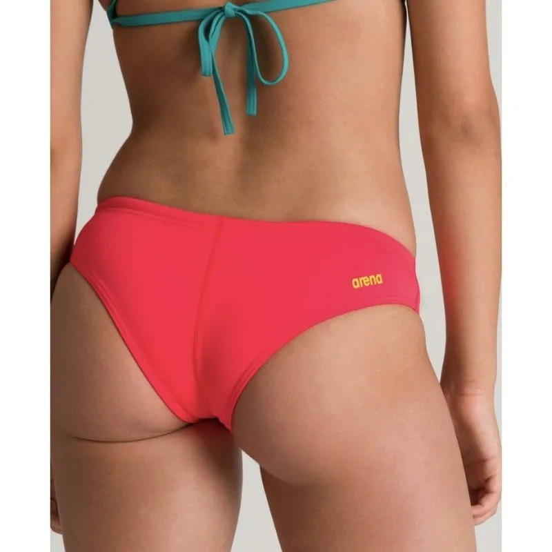 WOMEN'S UNIQUE BRIEF BIKINI BOTTOM - FLUO RED/YELLOW STAR